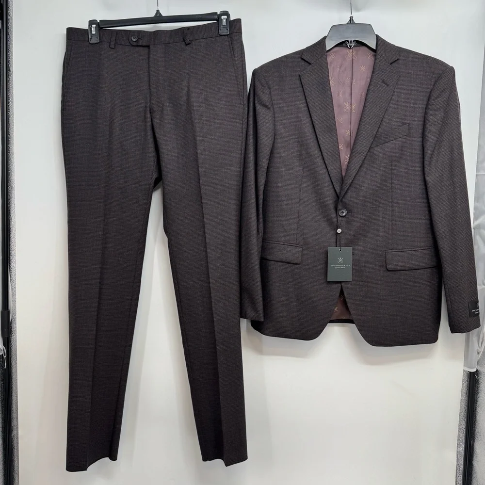 John Varvatos Bleecker-NN Wool 2-Piece Suit - NWT Size 40S 33S Brown MSRP $595